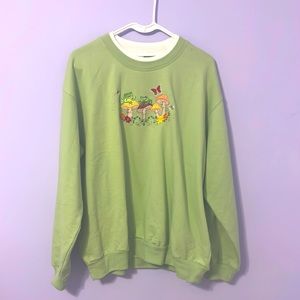 Green mushroom and frog crew neck sweater